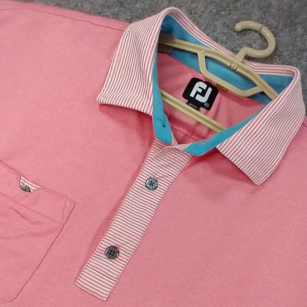 FootJoy Mens 2XL Pink Heather Striped Collar Golf Polo Shirt Short Sleeve FJ